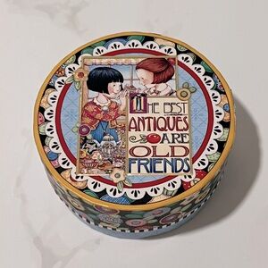 Mary Engelbreit The Best Antiques are Old Friends Small Round Trinket Box